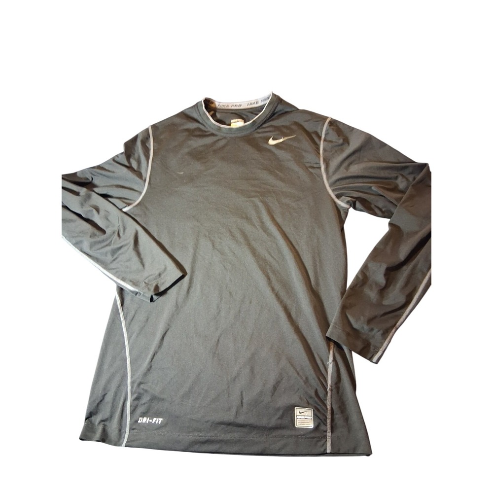 Nike Pro Long Sleeve Fitted T Shirt Mens Size Small Black White Swoosh Athletic